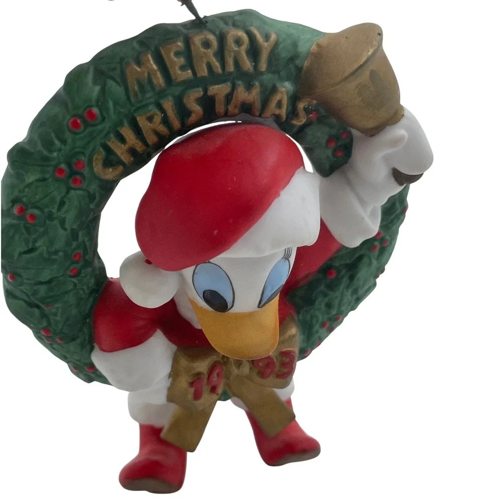 Vintage Disney Daisy Duck 1993 Christmas Ornament Santa Suit‎ Wreath Bell Taiwan